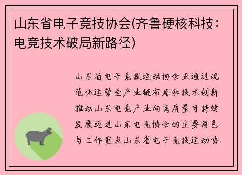 山东省电子竞技协会(齐鲁硬核科技：电竞技术破局新路径)